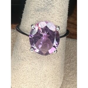Sterling Silver Amethyst Solitaire Ring Size 8